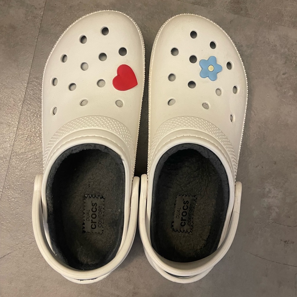 White Crocs with Fuzzy Inside